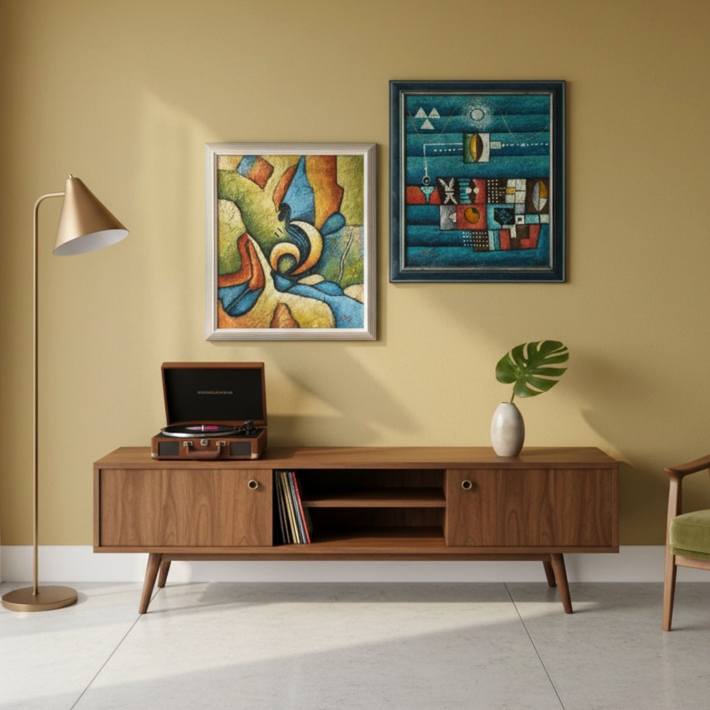 Twee schilderijen uit het midden van de 20e eeuw van B. Long