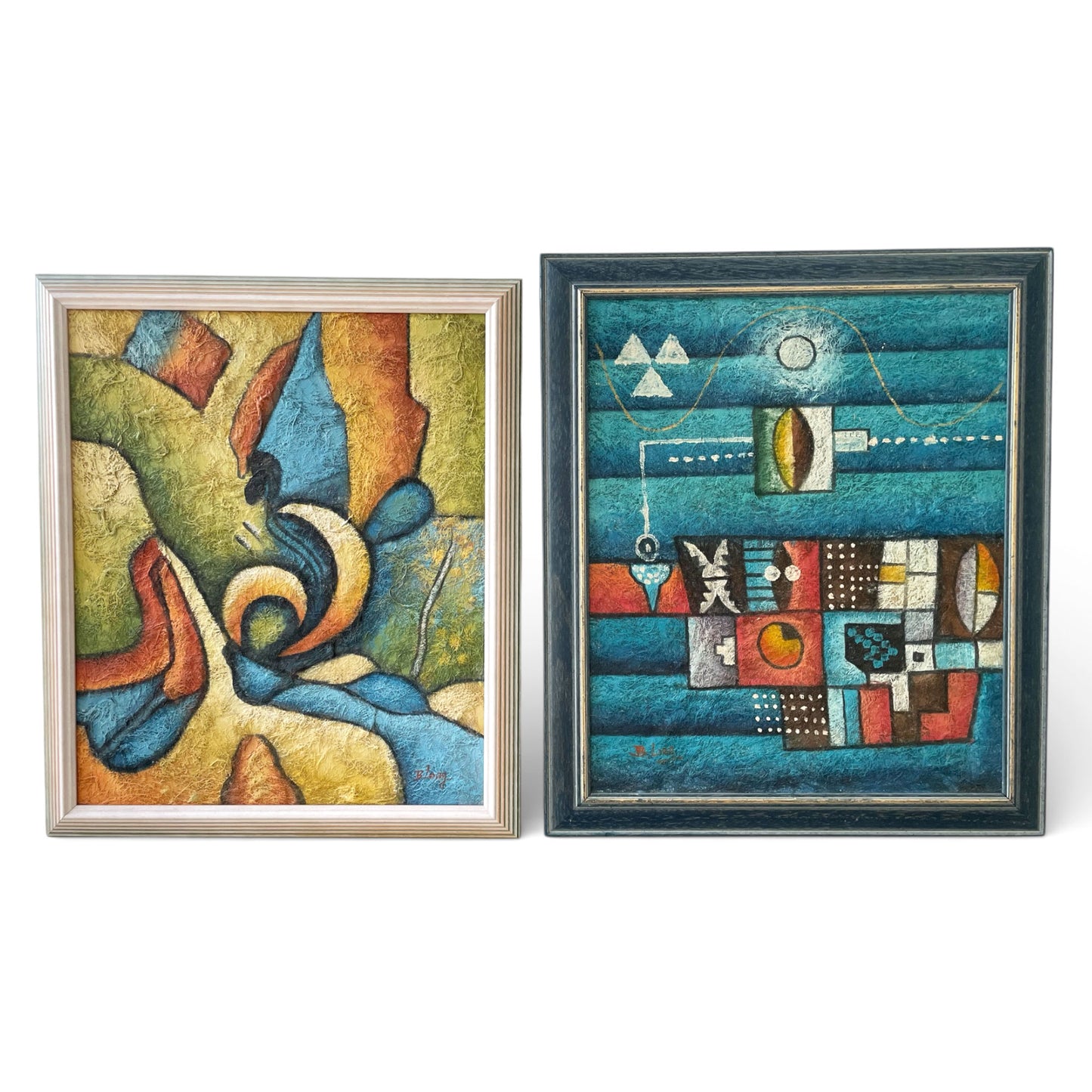 Twee schilderijen uit het midden van de 20e eeuw van B. Long