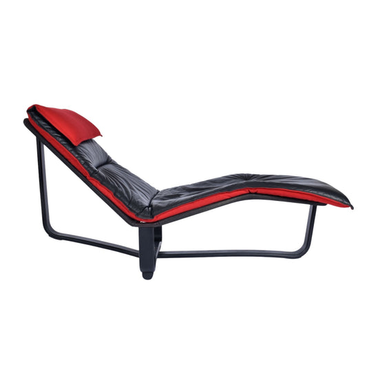 Westnofa Norwegian Black Leather and Red Wool Reversible Scandinavian Modern Chaise Lounge