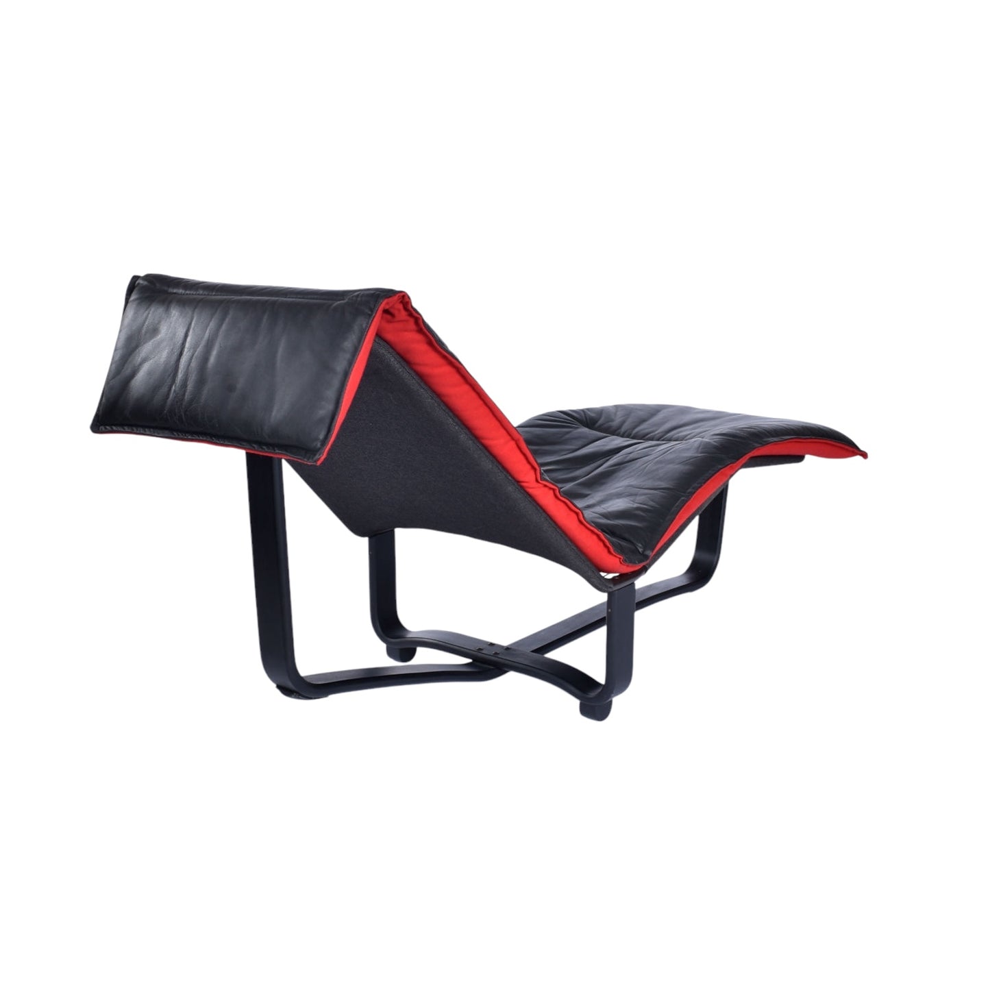 Westnofa Norwegian Black Leather and Red Wool Reversible Scandinavian Modern Chaise Lounge