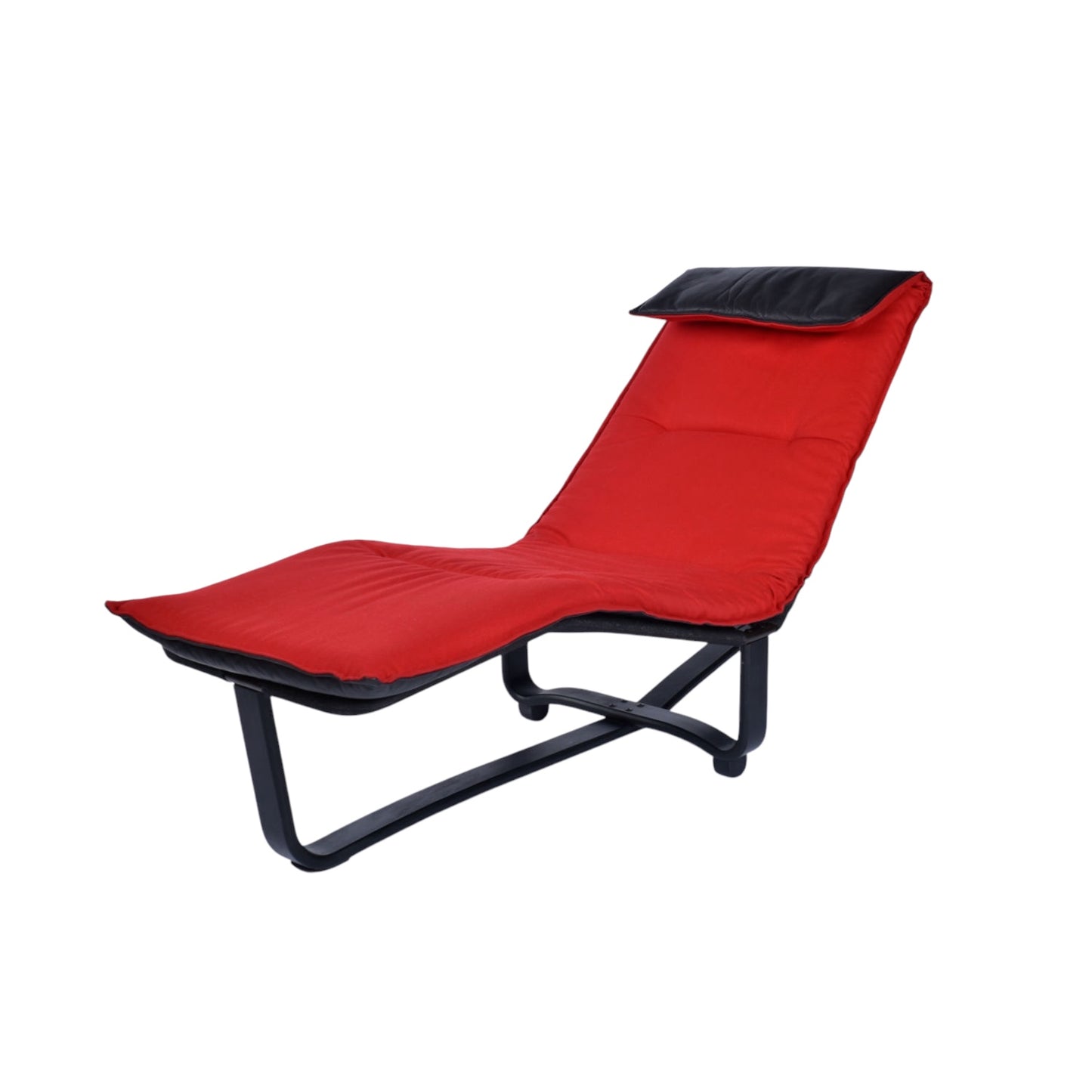 Westnofa Norwegian Black Leather and Red Wool Reversible Scandinavian Modern Chaise Lounge