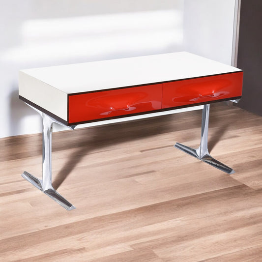 Raymond Loewy DF-2000 Chrome Red Plastic Drawer TV Stereo Console