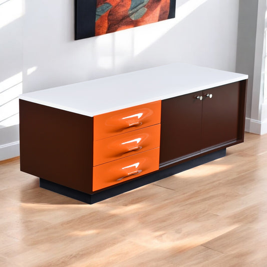 Restored Raymond Loewy Brown Orange and White DF-2000 TV Stand Credenza