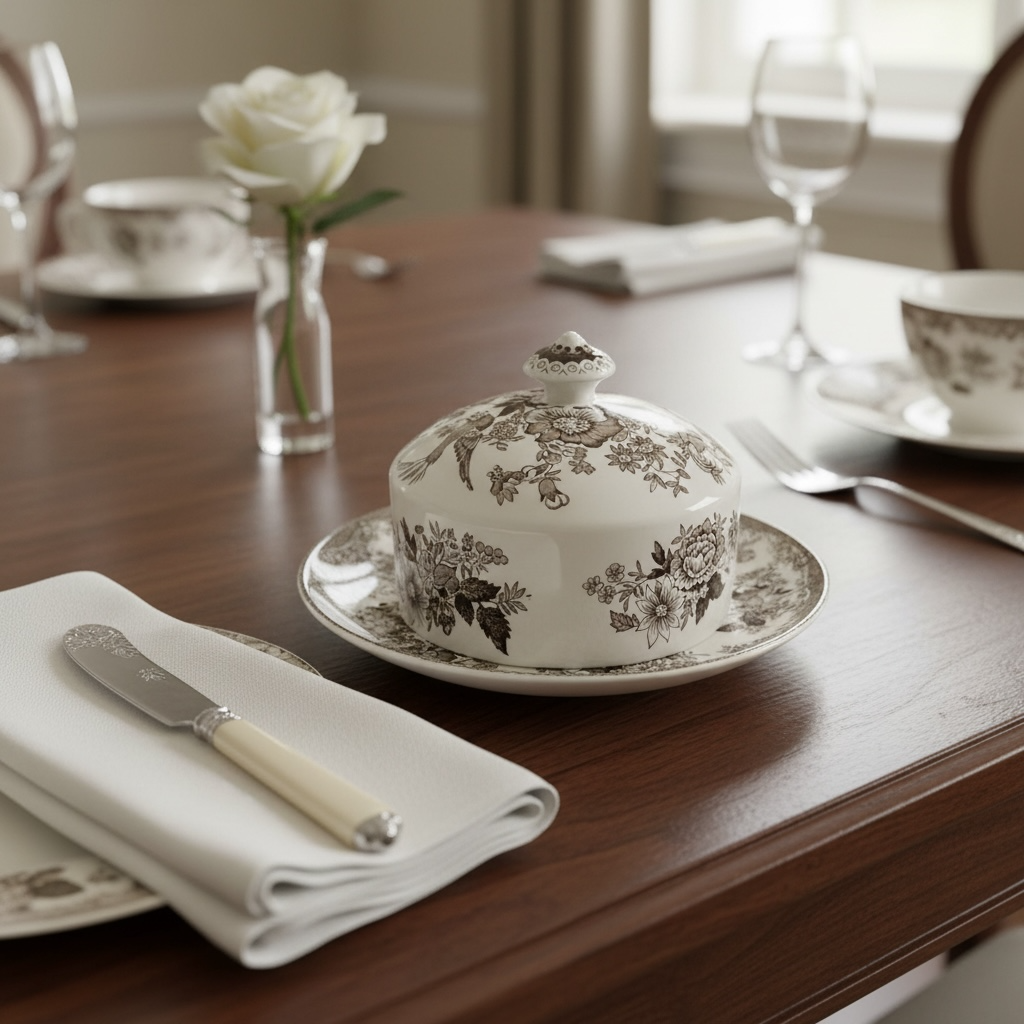 Wedgwood Fazanten Keramische Witte en Bruine Boterschaal