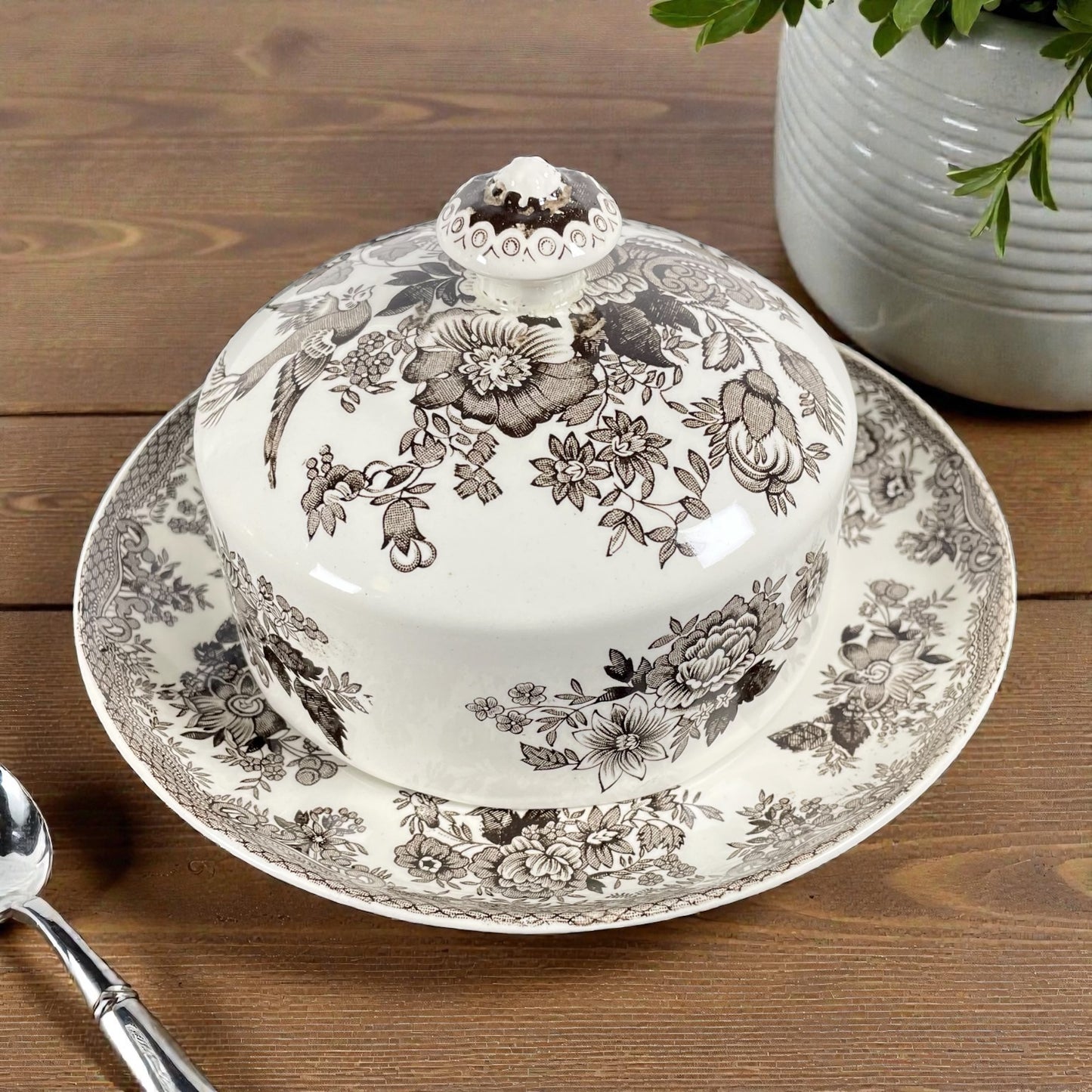 Wedgwood Fazanten Keramische Witte en Bruine Boterschaal