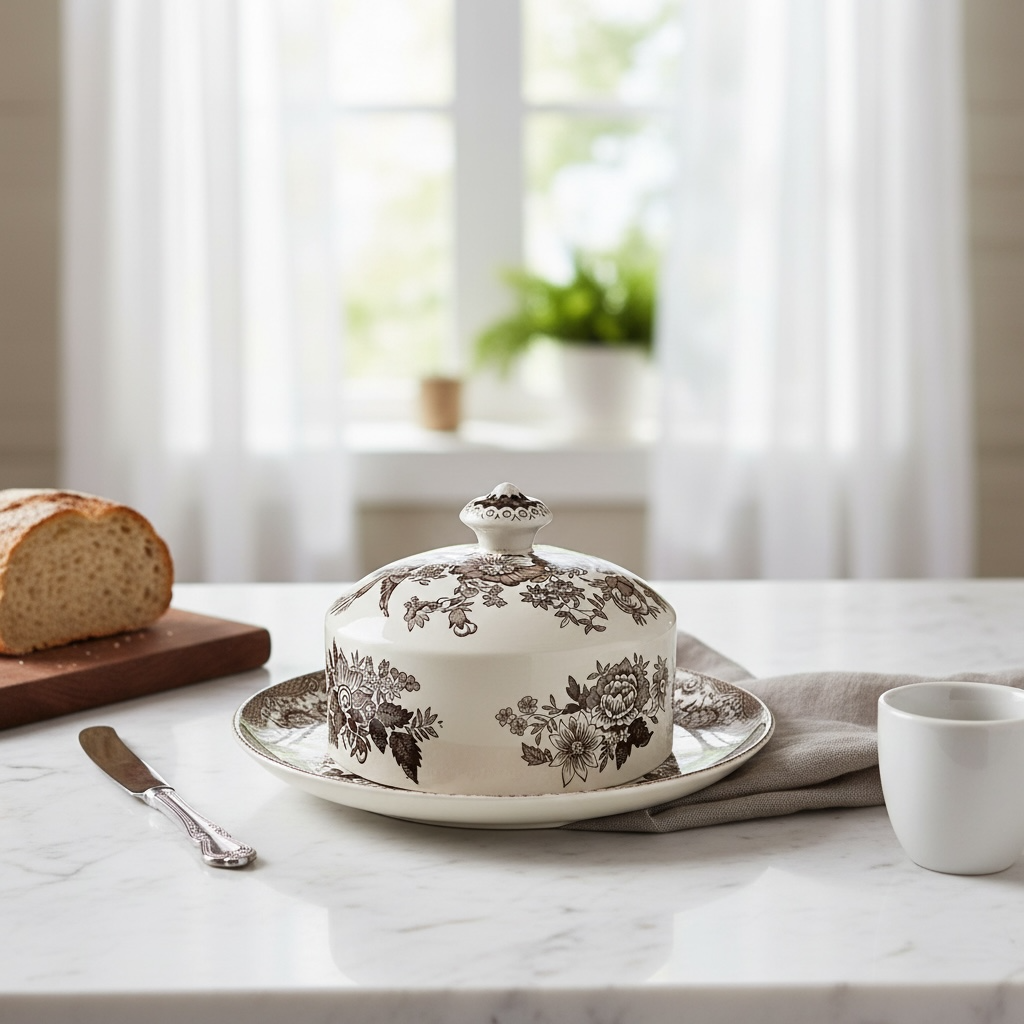 Wedgwood Fazanten Keramische Witte en Bruine Boterschaal