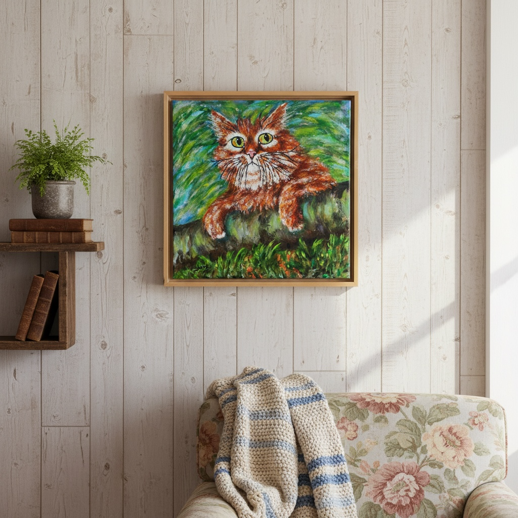Oranje kat schilderij van de Nederlandse kunstenaar Irene van Genderen-van de Wilt
