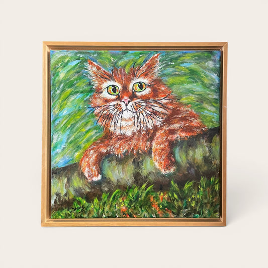 Oranje kat schilderij van de Nederlandse kunstenaar Irene van Genderen-van de Wilt