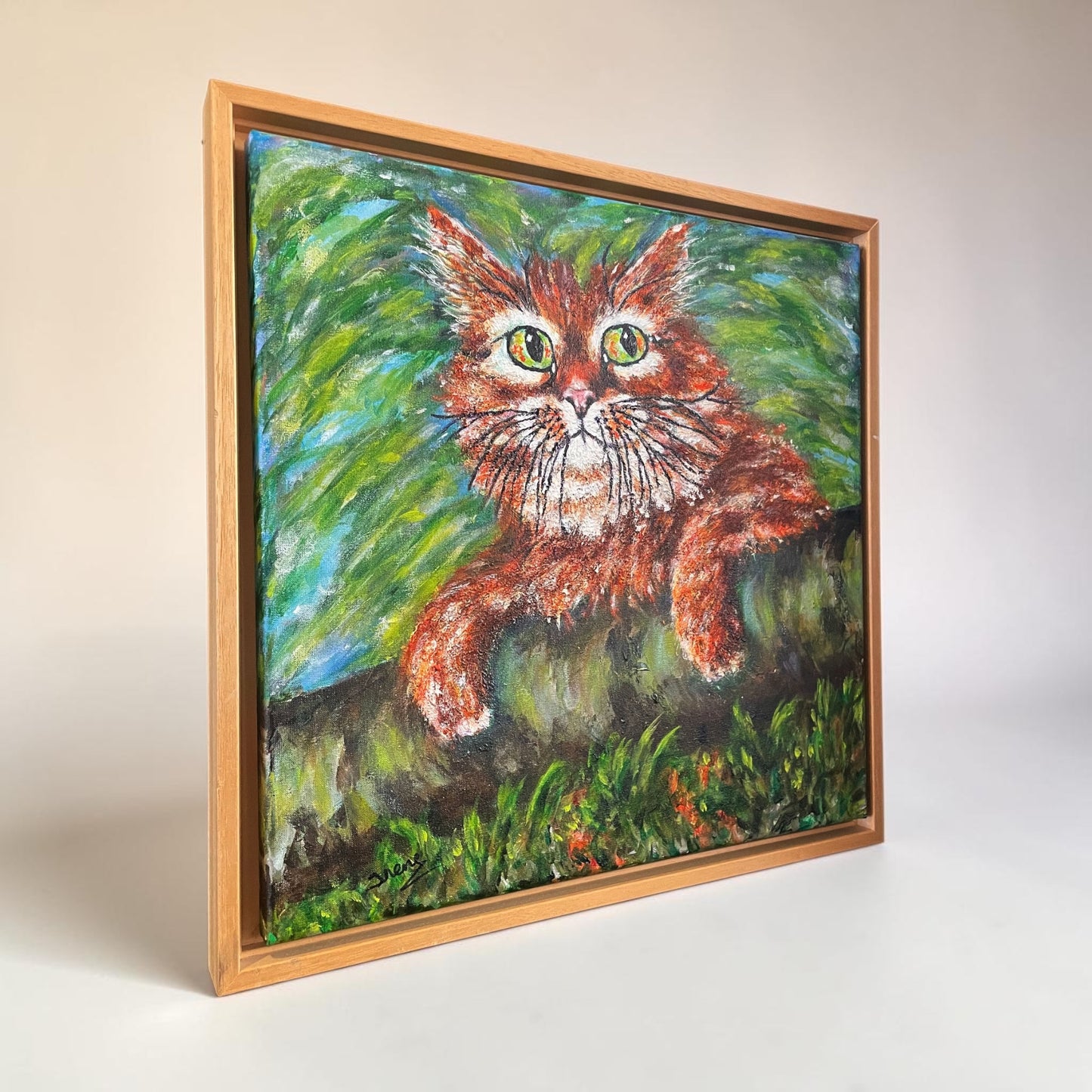 Oranje kat schilderij van de Nederlandse kunstenaar Irene van Genderen-van de Wilt