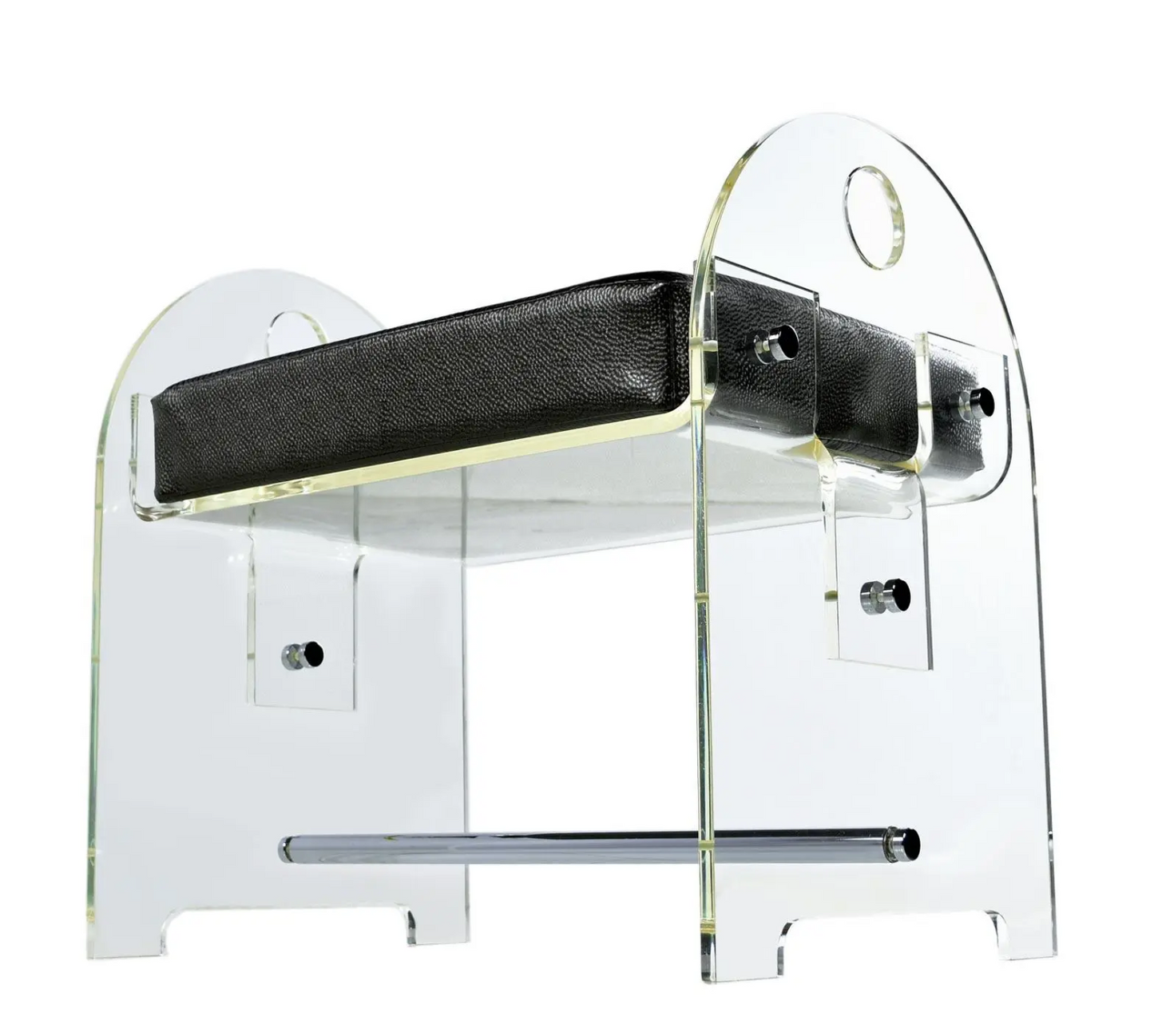 Lucite Vanity Stool Bench with New Faux Snakeskin Upholstery