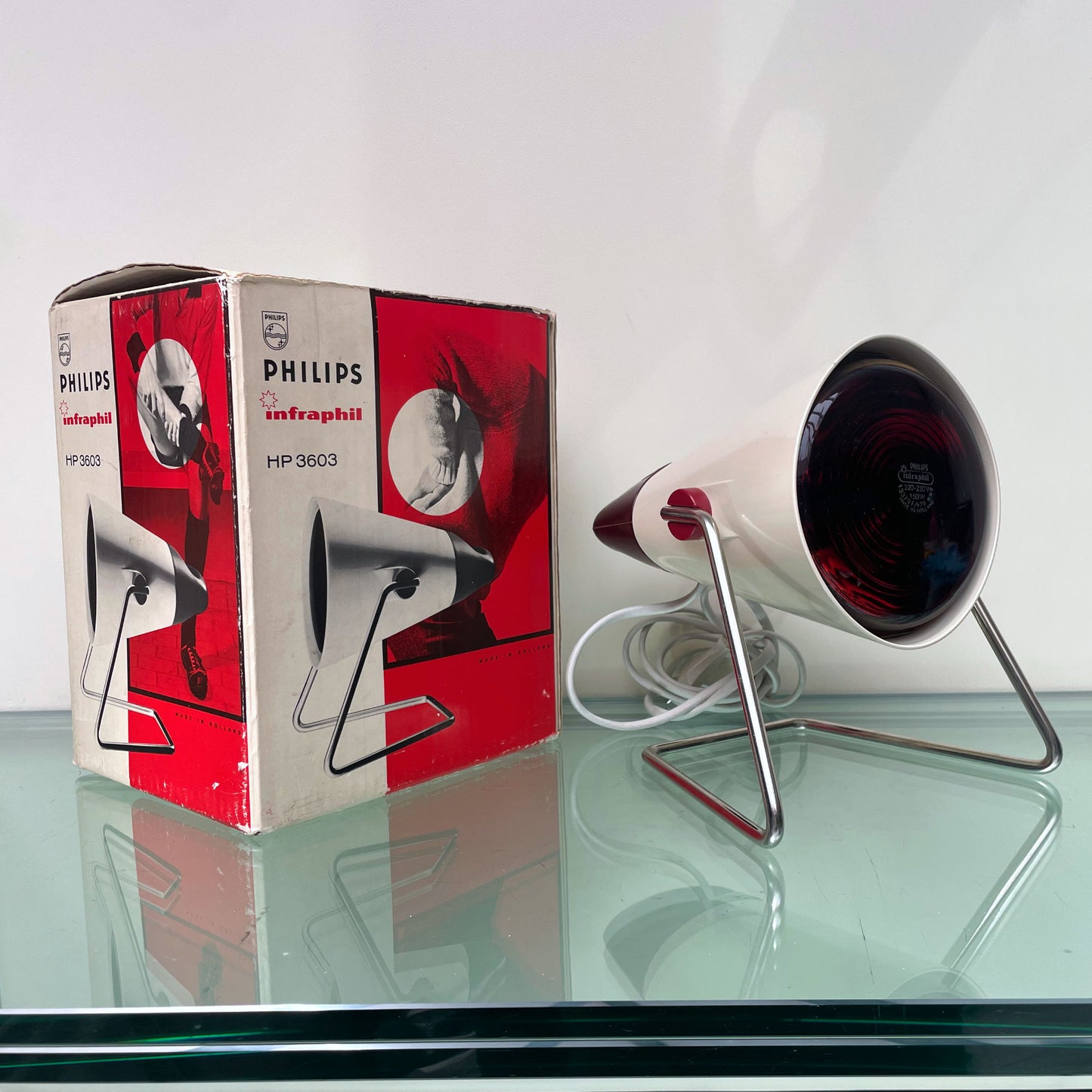 Vintage Jaren 60 Philips Infraphil HP 3603 Infraroodlamp met Doos en Handleiding