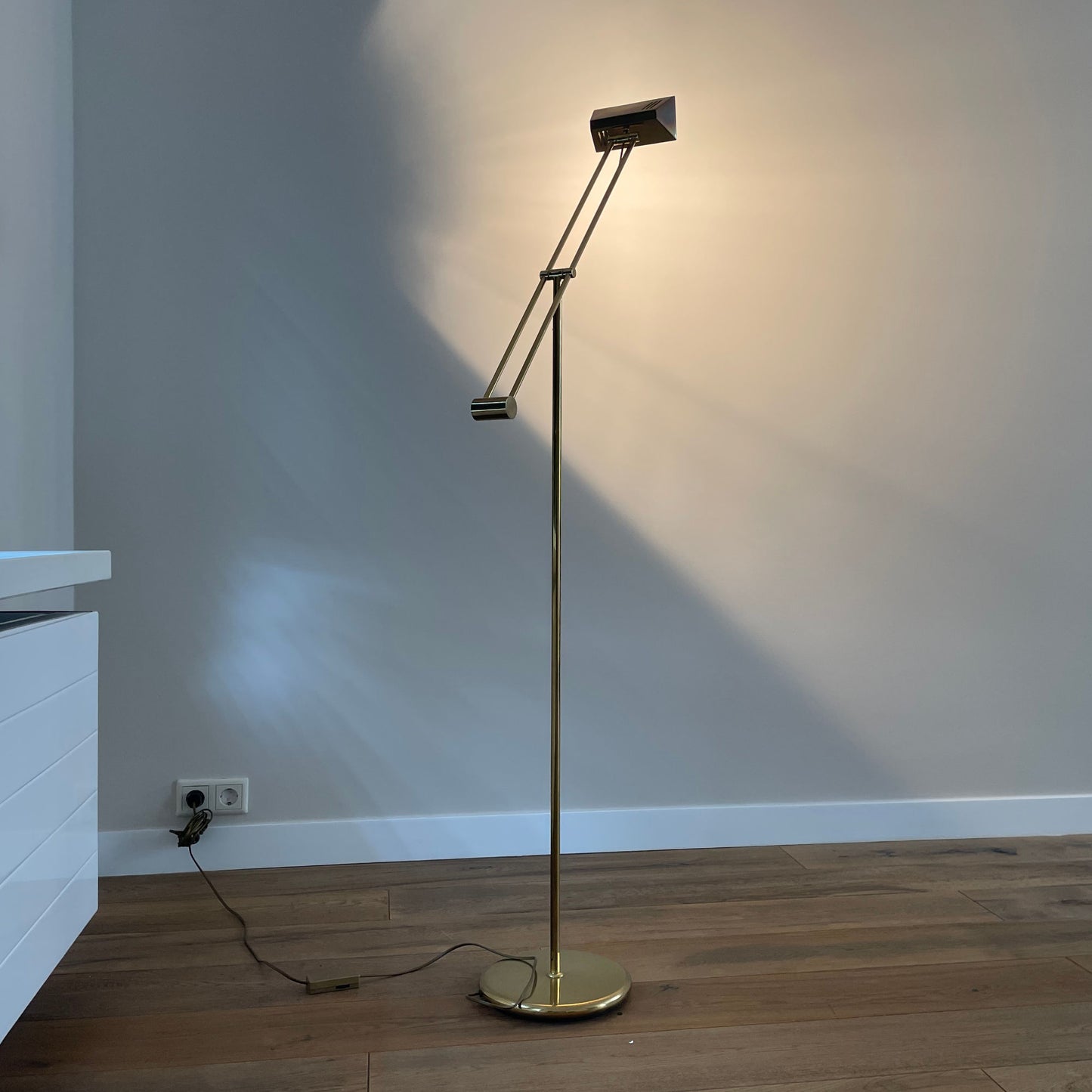 Vintage verstelbare messing vloerlamp met dimmer