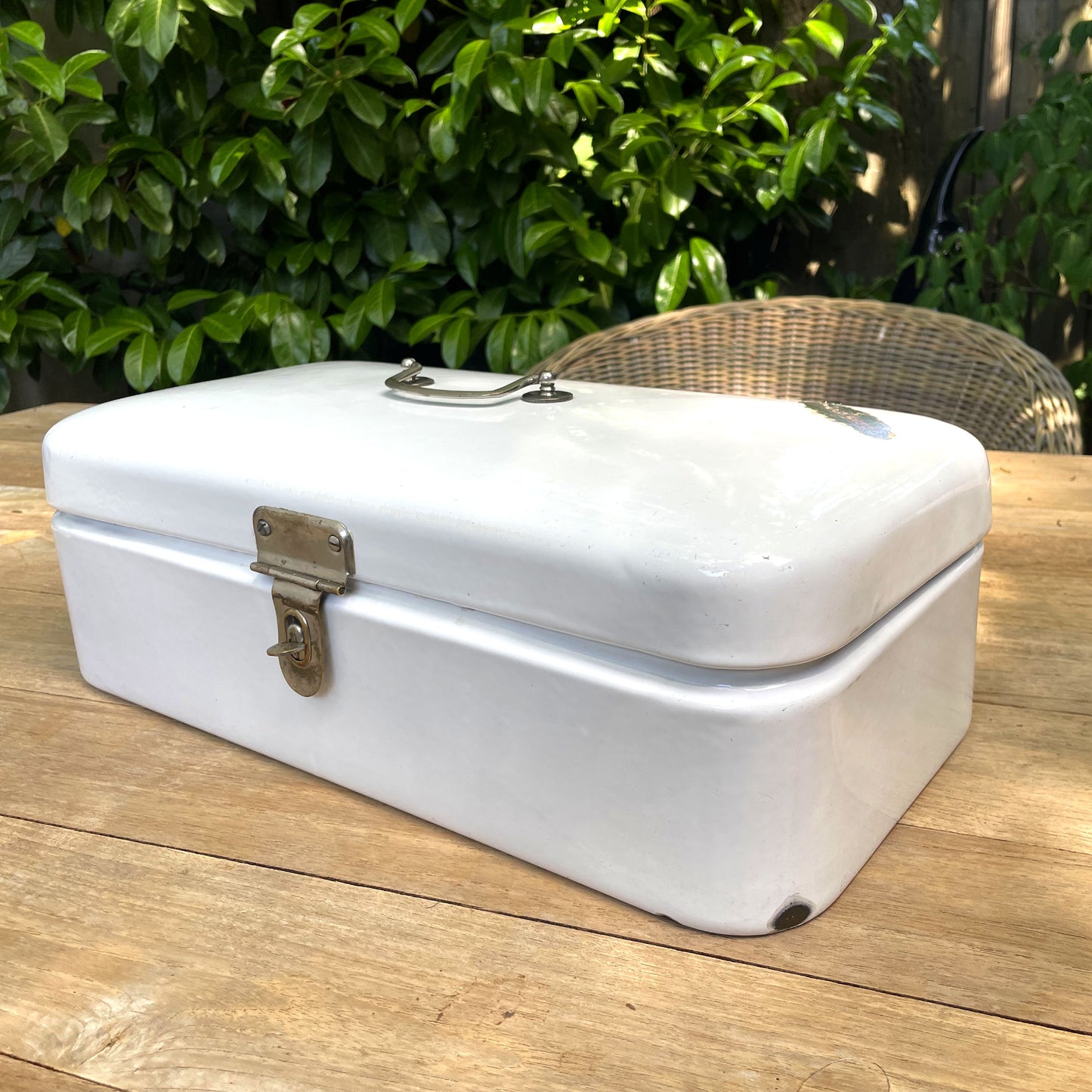 Vintage Nederlands Witte Enamaille Broodtrommel Jaar 1950