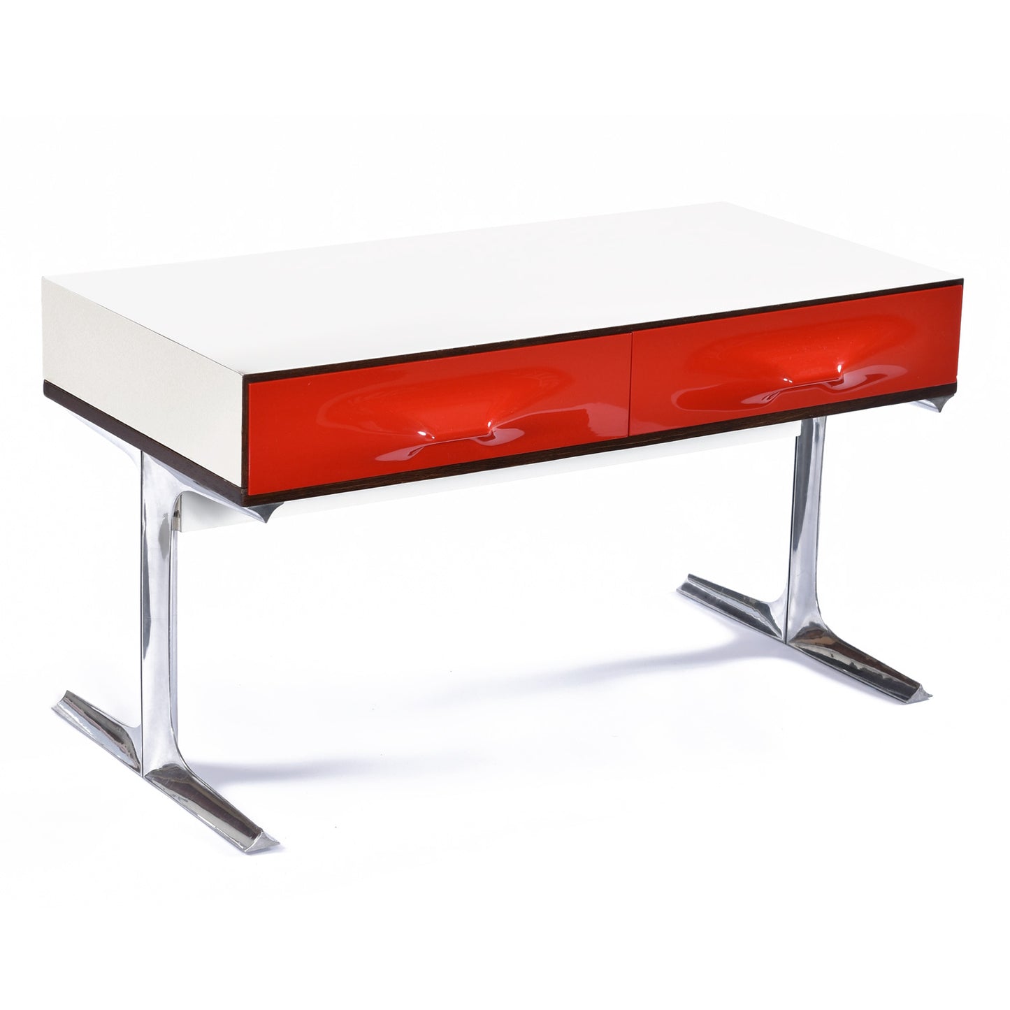 Raymond Loewy DF-2000 Chrome Red Plastic Drawer TV Stereo Console