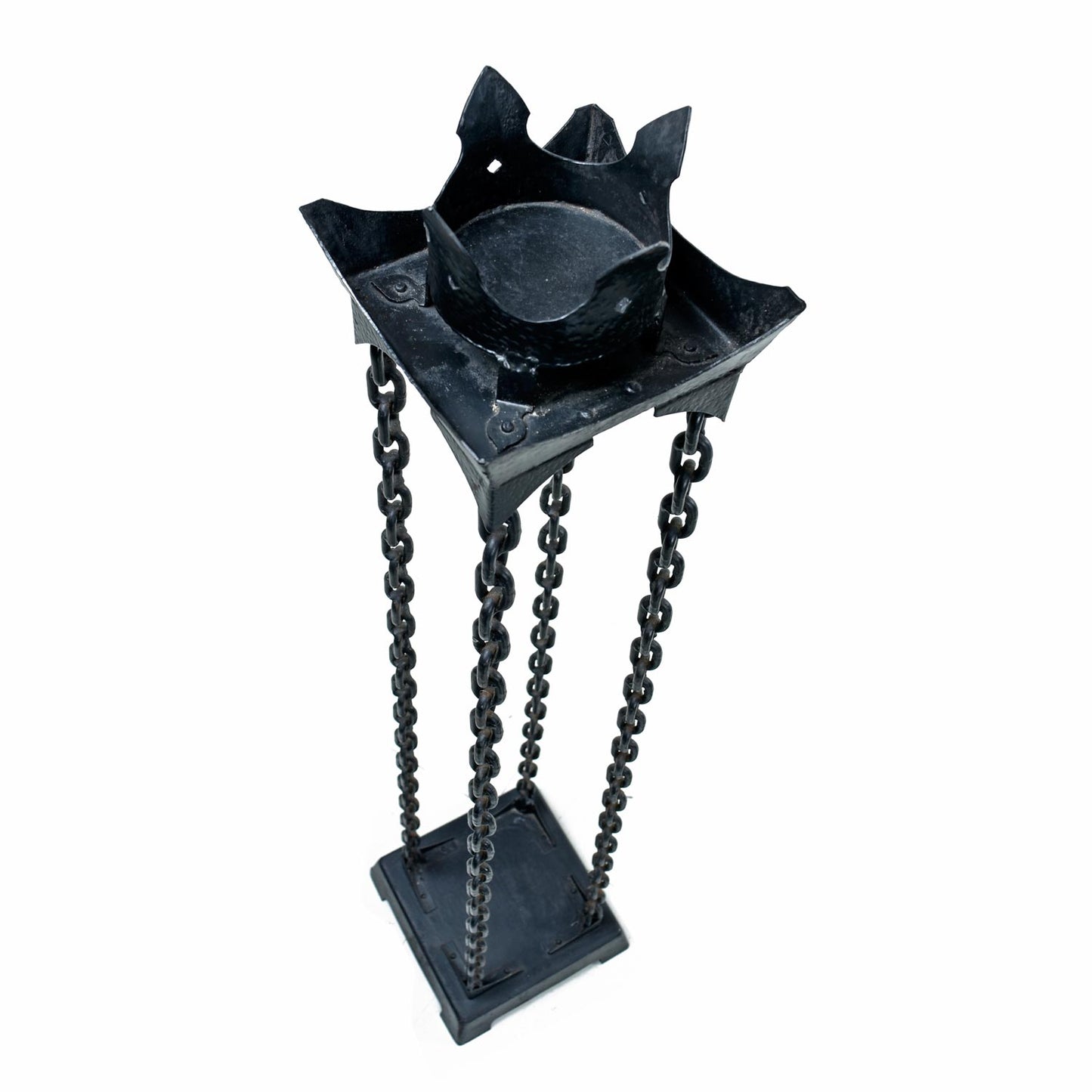 Pair of Gothic Iron Chain Link Free Standing Floor Candlesticks