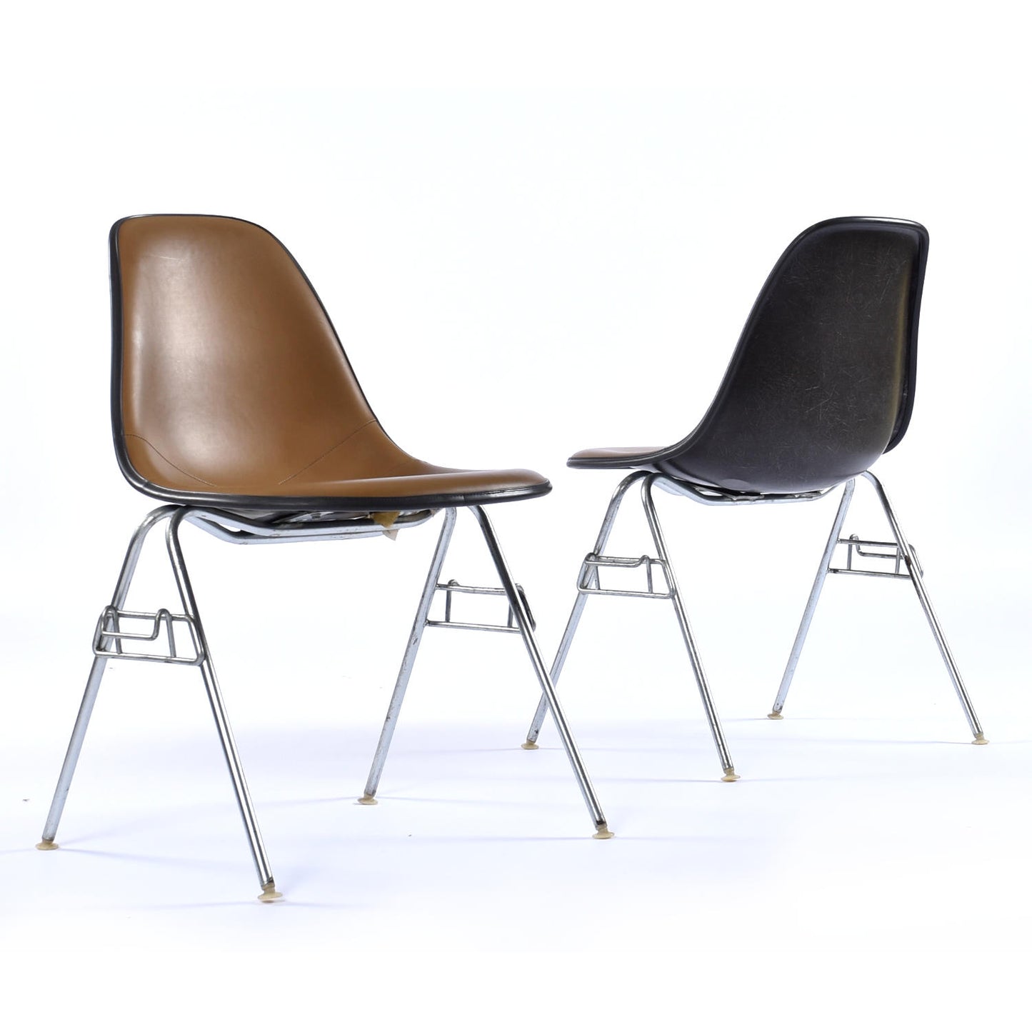 6 Herman Miller Eames Stacking Shell Chairs with Brown Naugahyde Pads