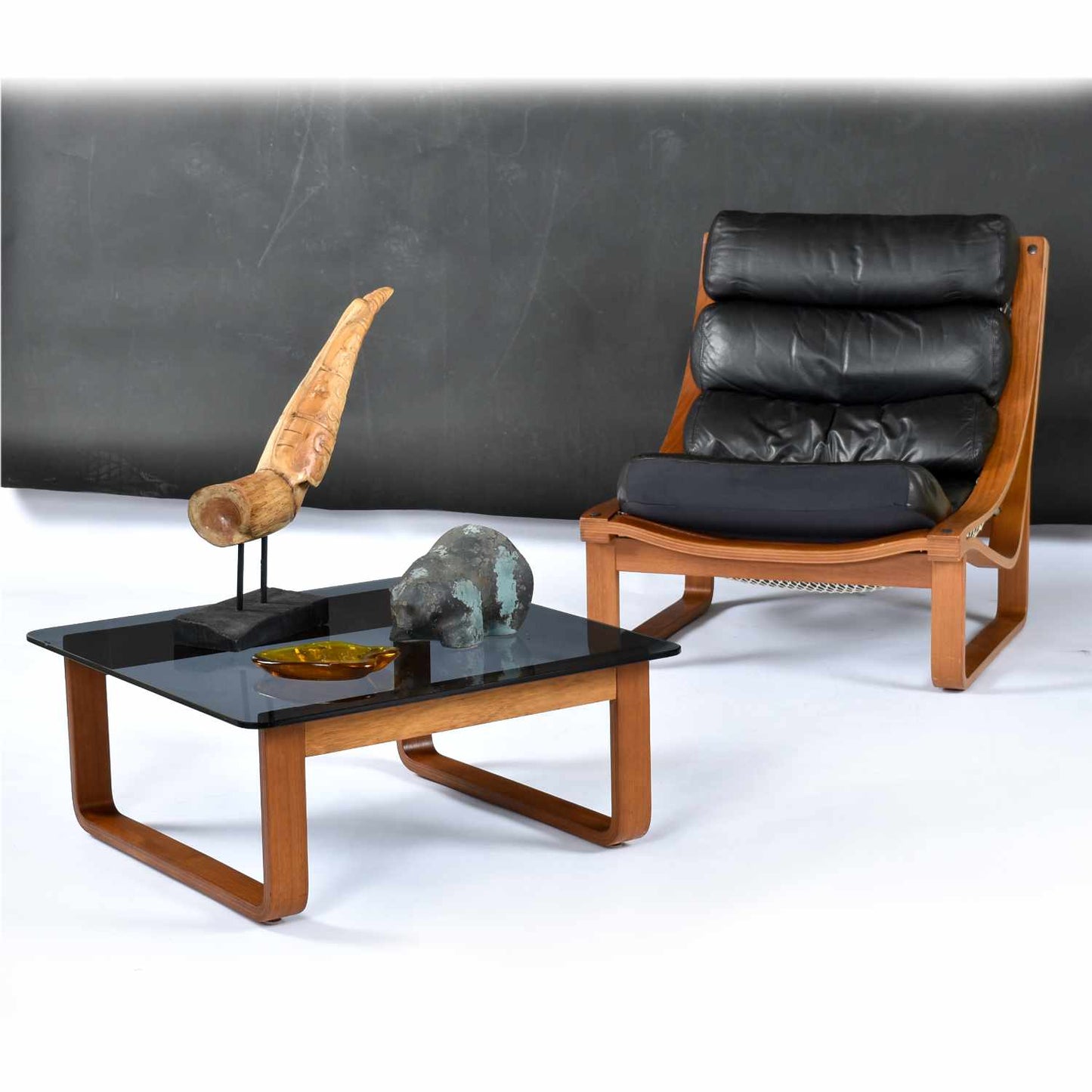 Vintage 1970s Minimalist Modern Frank Lowen for Tessa T4 Teak and Glass Square Side Table or Coffee Table