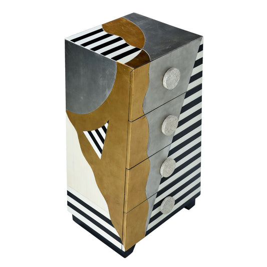 Lam Lee Memphis Style Silver and Gold Foil Pyramid Chest of Drawers