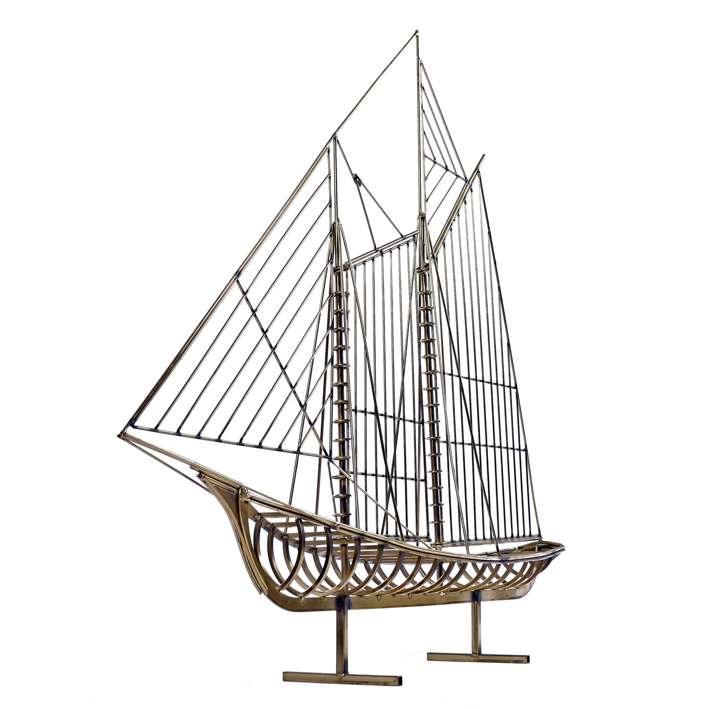 1976 Curtis Jere Brass Wire Galleon Ship Sailboat Metal Sculpture Art