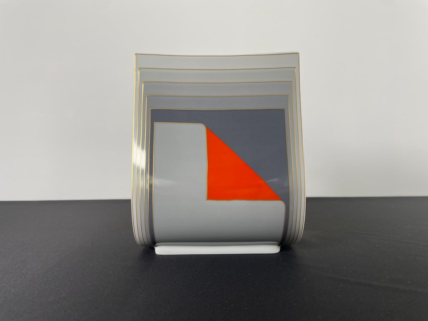 1980s Gray and Red with Gold Stripe Rosenthal Vase By Christa Goltz Keramische Vaas