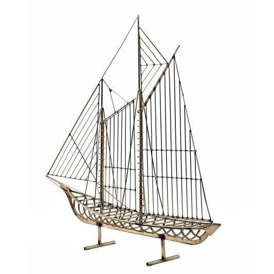 1976 Curtis Jere Brass Wire Galleon Ship Sailboat Metal Sculpture Art