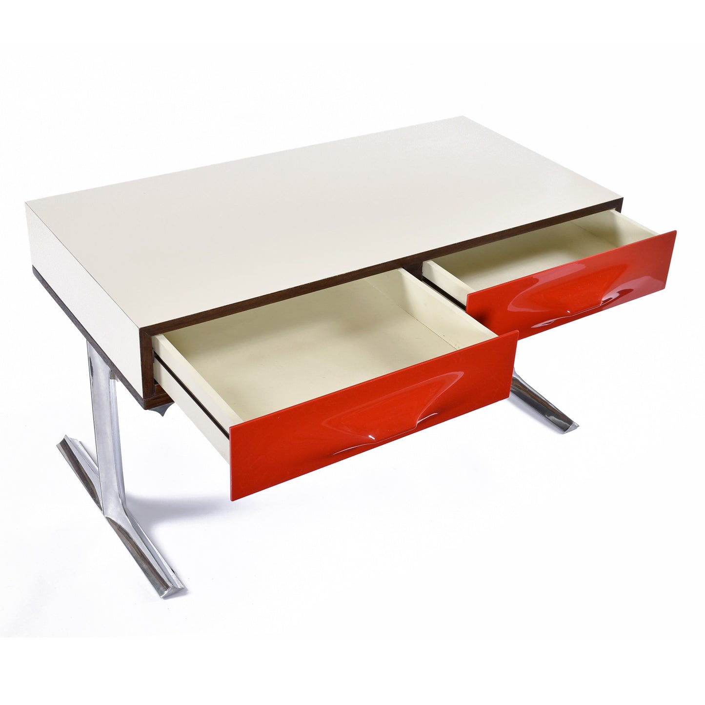 Raymond Loewy DF-2000 Chrome Red Plastic Drawer TV Stereo Console