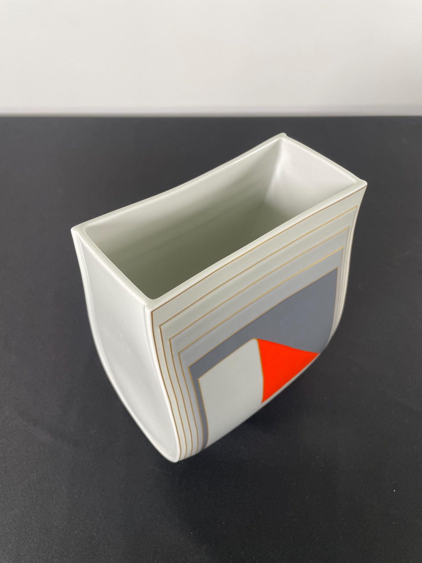 1980s Gray and Red with Gold Stripe Rosenthal Vase By Christa Goltz Keramische Vaas