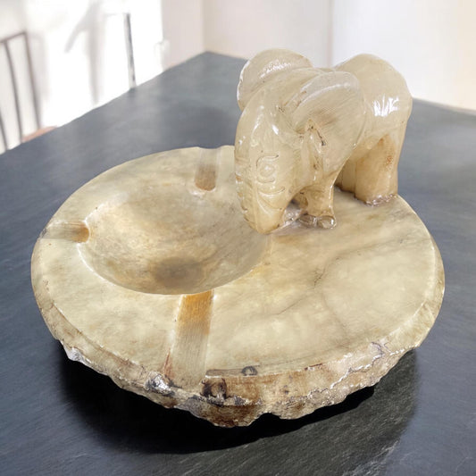Hand Carved Alabaster Elephant Ashtray Albasten Olifantenasbak