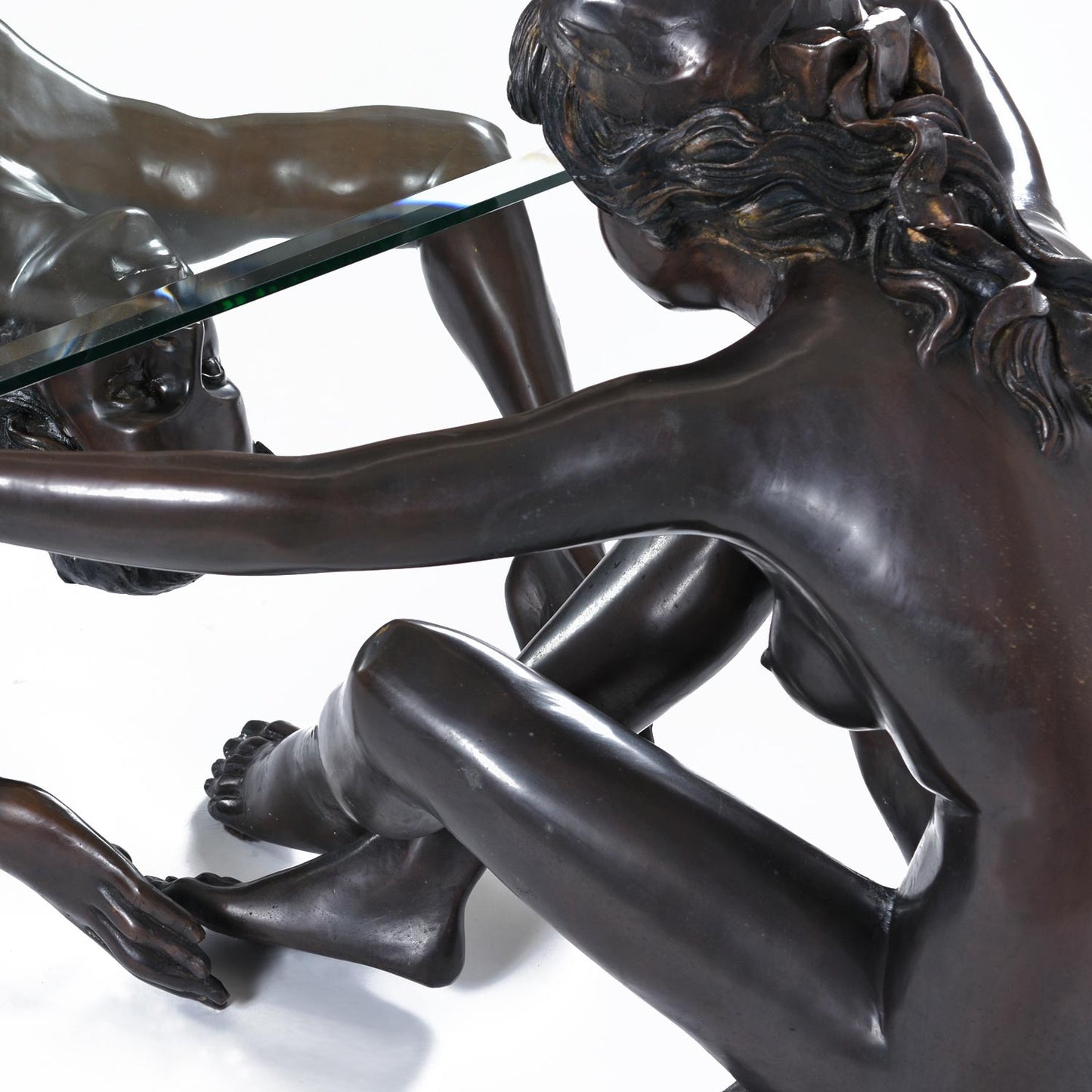 C. Conndray Bronze Figural Sculpture Coffee Table with Glass Top