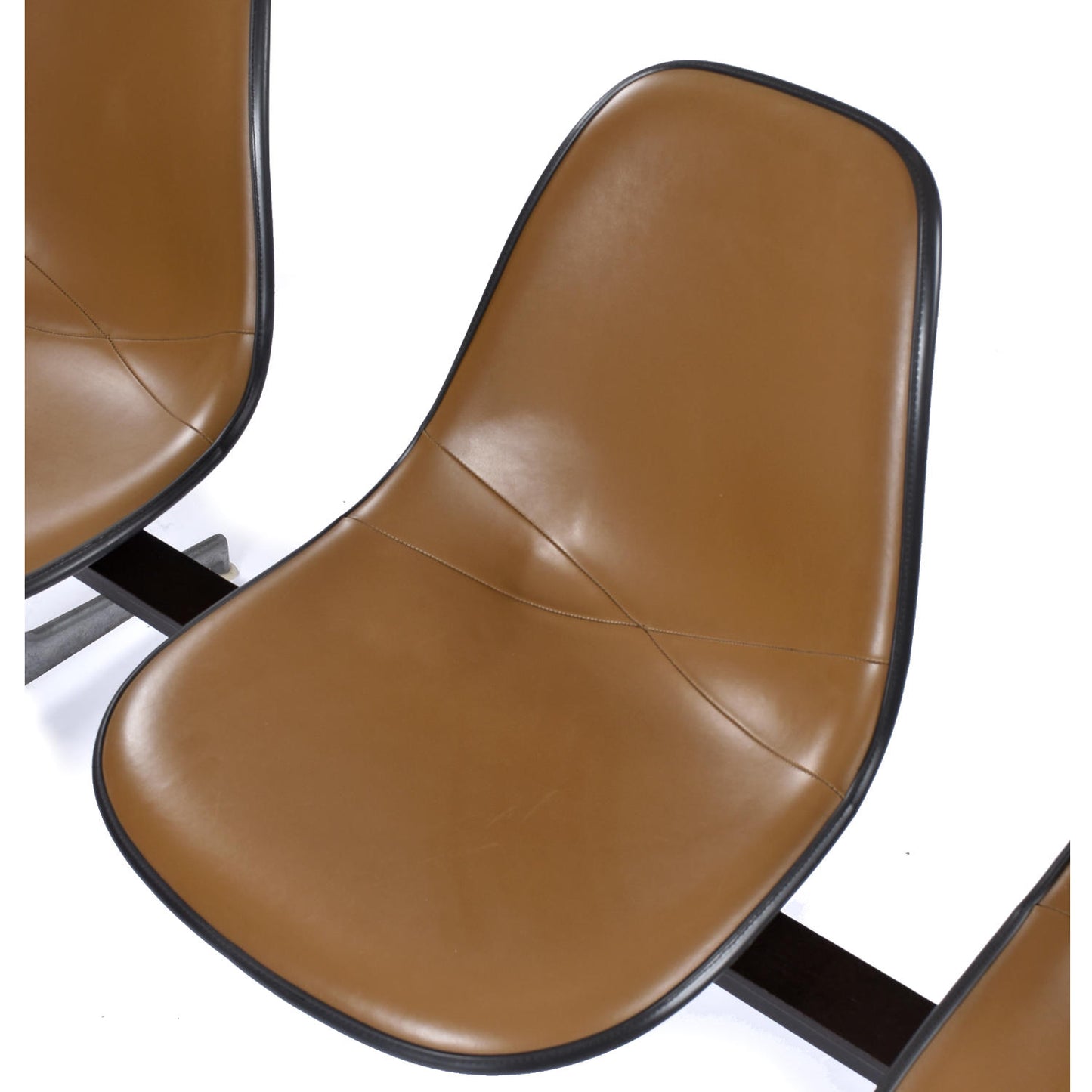 Herman Miller Eames Tandem Bench with Brown Naugahyde Pad Shell Chairs