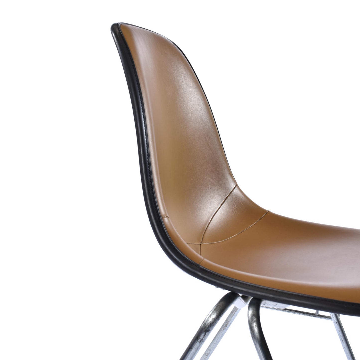 6 Herman Miller Eames Stacking Shell Chairs with Brown Naugahyde Pads