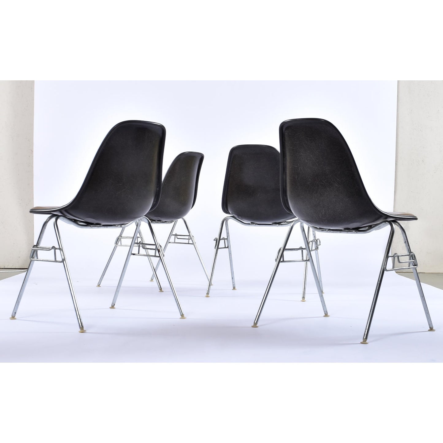 6 Herman Miller Eames Stacking Shell Chairs with Brown Naugahyde Pads