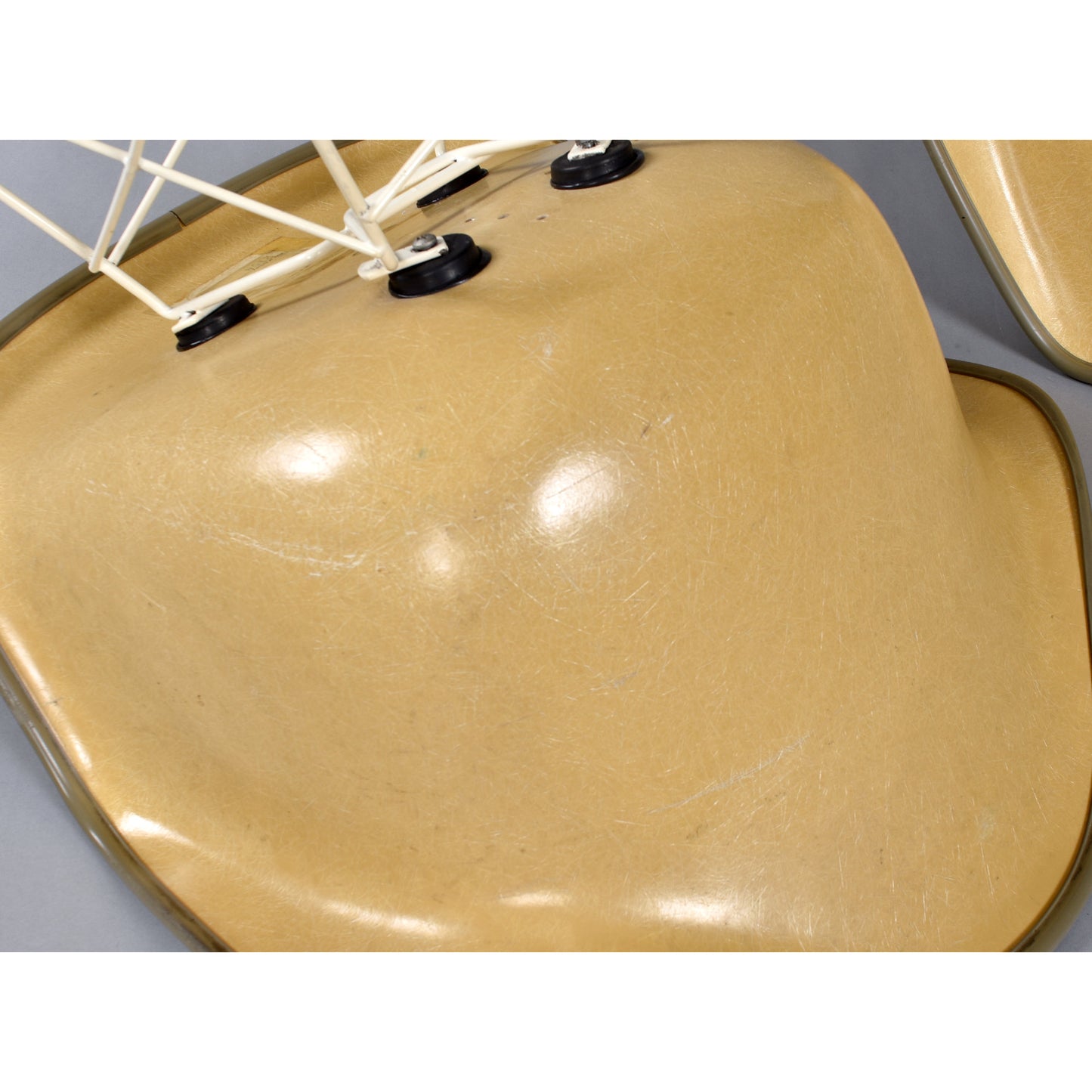 Pair of Eames for Herman Miller LAR Shell Chairs with Yellow Naugahyde Pads