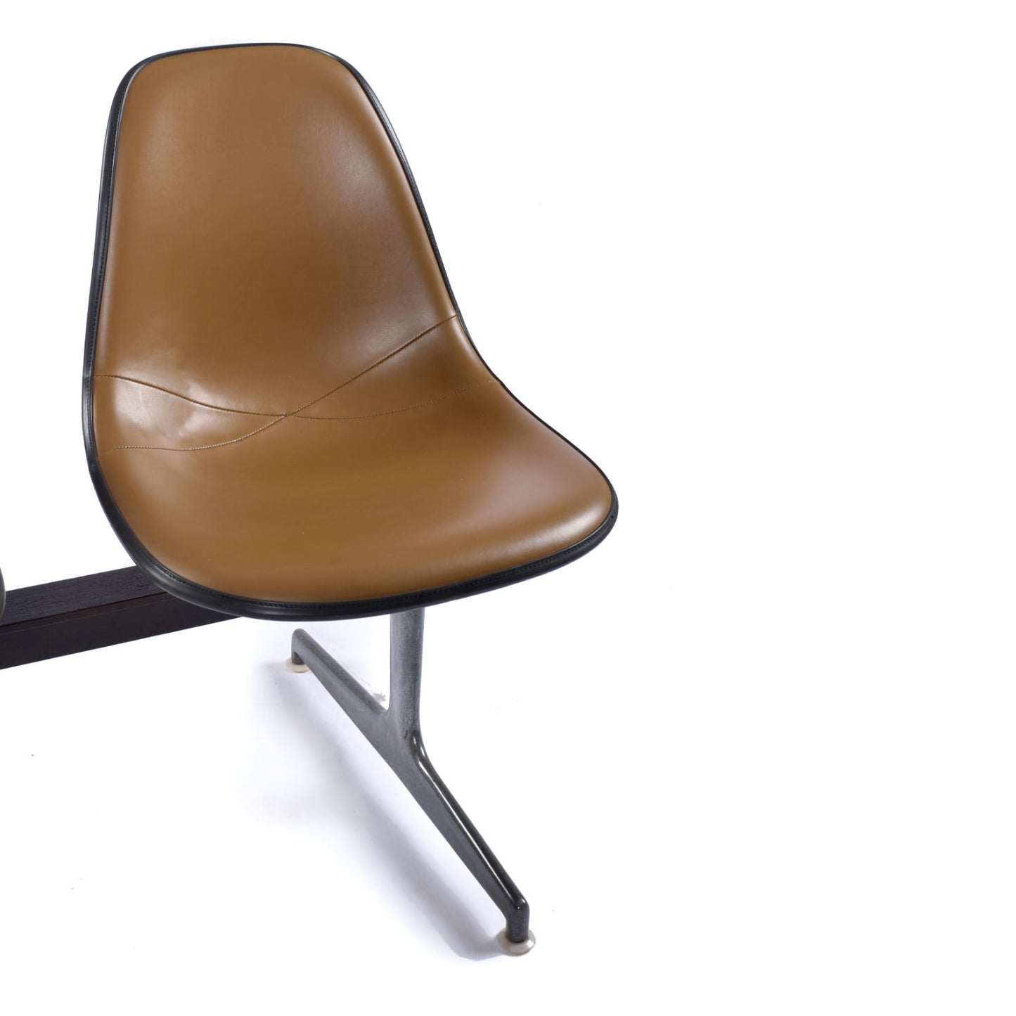 Herman Miller Eames Tandem Bench with Brown Naugahyde Pad Shell Chairs