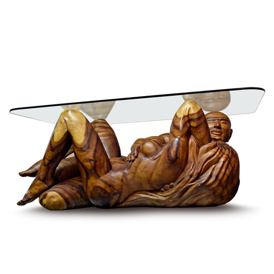 Massive Hand Carved Monkey Pod Exotic Hardwood Lovers Embrace Coffee Table
