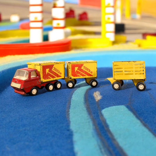 Tonka 1970s Metal Delivery Truck with Trailer and Extra Farm Trailer
