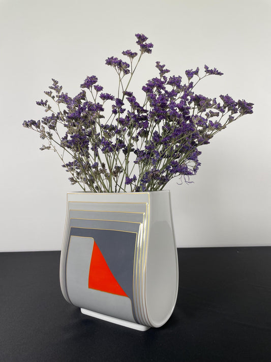1980s Gray and Red with Gold Stripe Rosenthal Vase By Christa Goltz Keramische Vaas