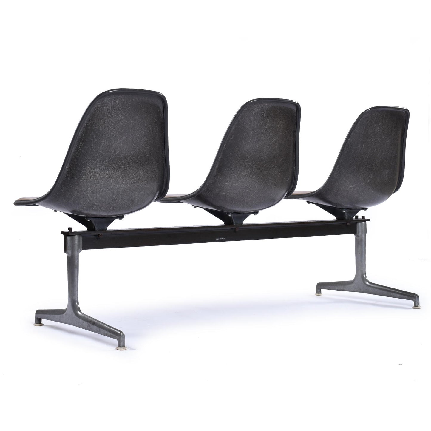 Herman Miller Eames Tandem Bench with Brown Naugahyde Pad Shell Chairs