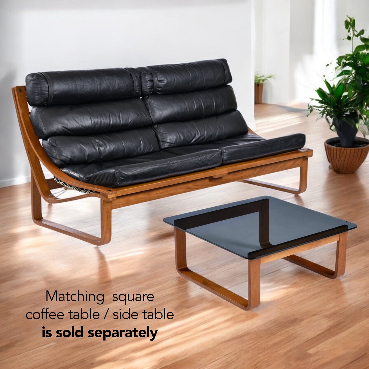 Vintage 1970s Minimalist Modern Frank Lowen for Tessa T4 Teak and Glass Square Side Table or Coffee Table