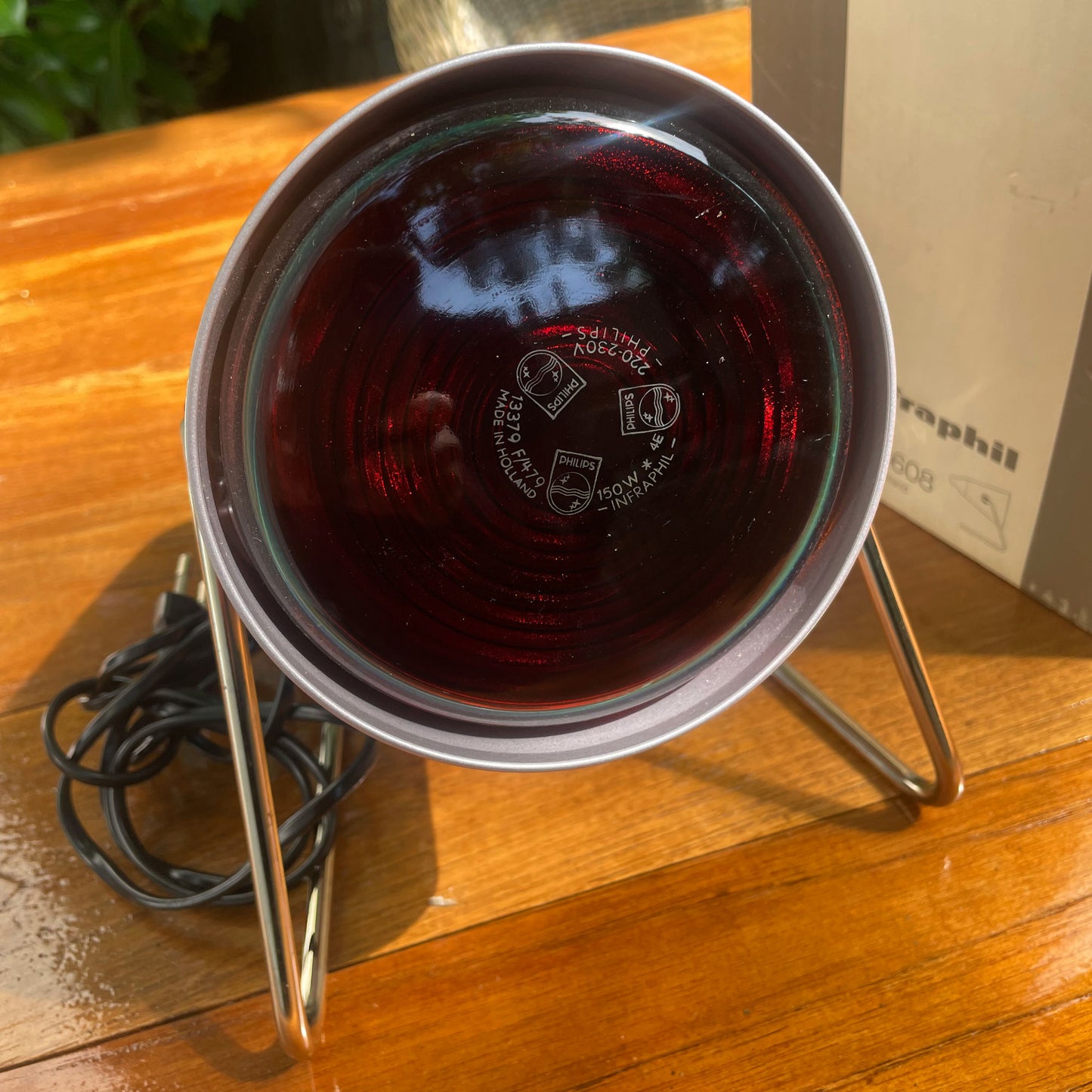1975 Philips Infraphil HP 3608 infraroodlamp met doos en cantinedienst bon