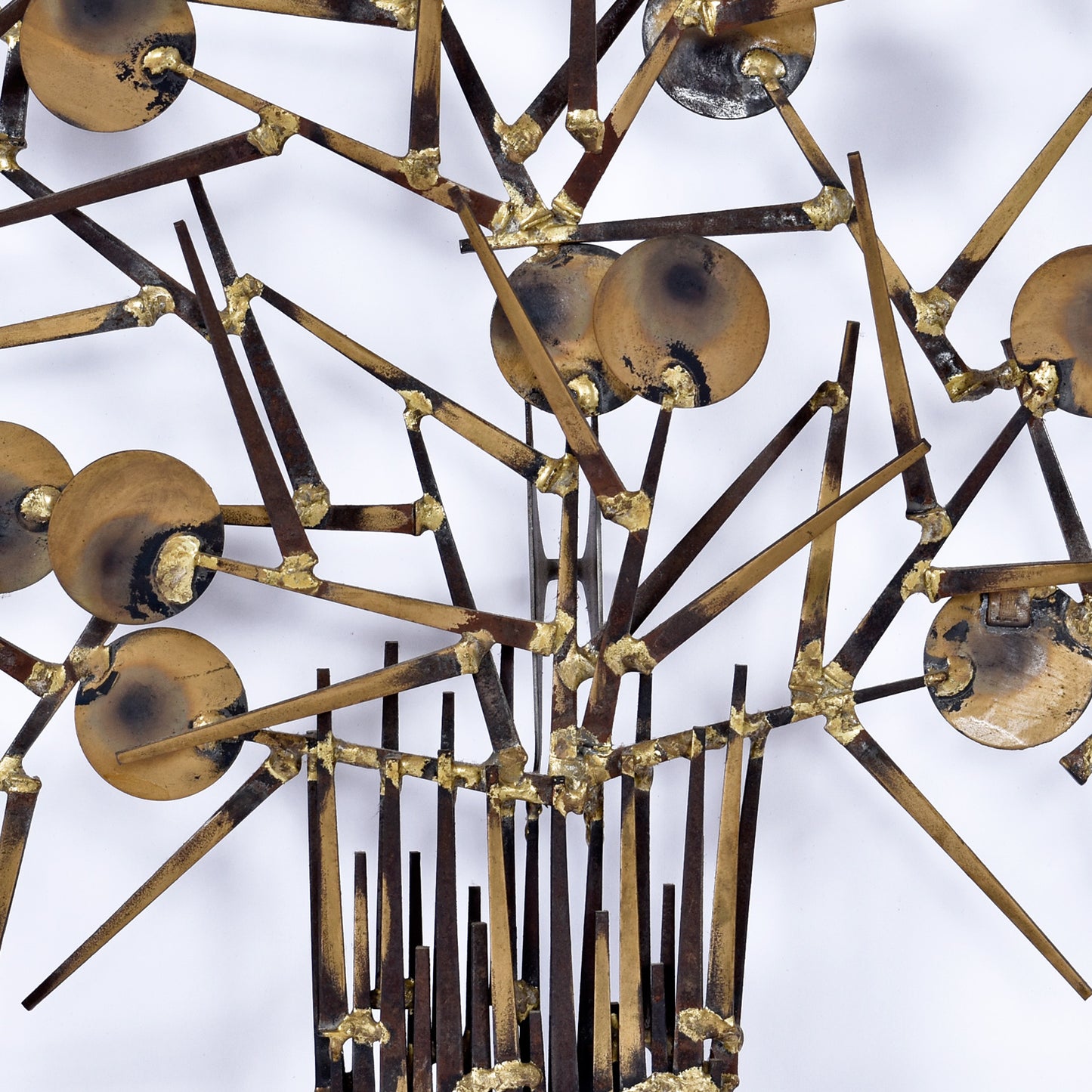 Large Marc Creates Brutalist Torch Cut Metal Nail Tree Sculpture