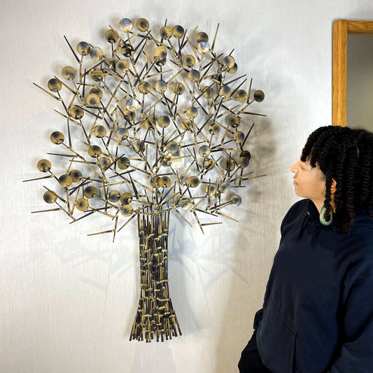 Large Marc Creates Brutalist Torch Cut Metal Nail Tree Sculpture