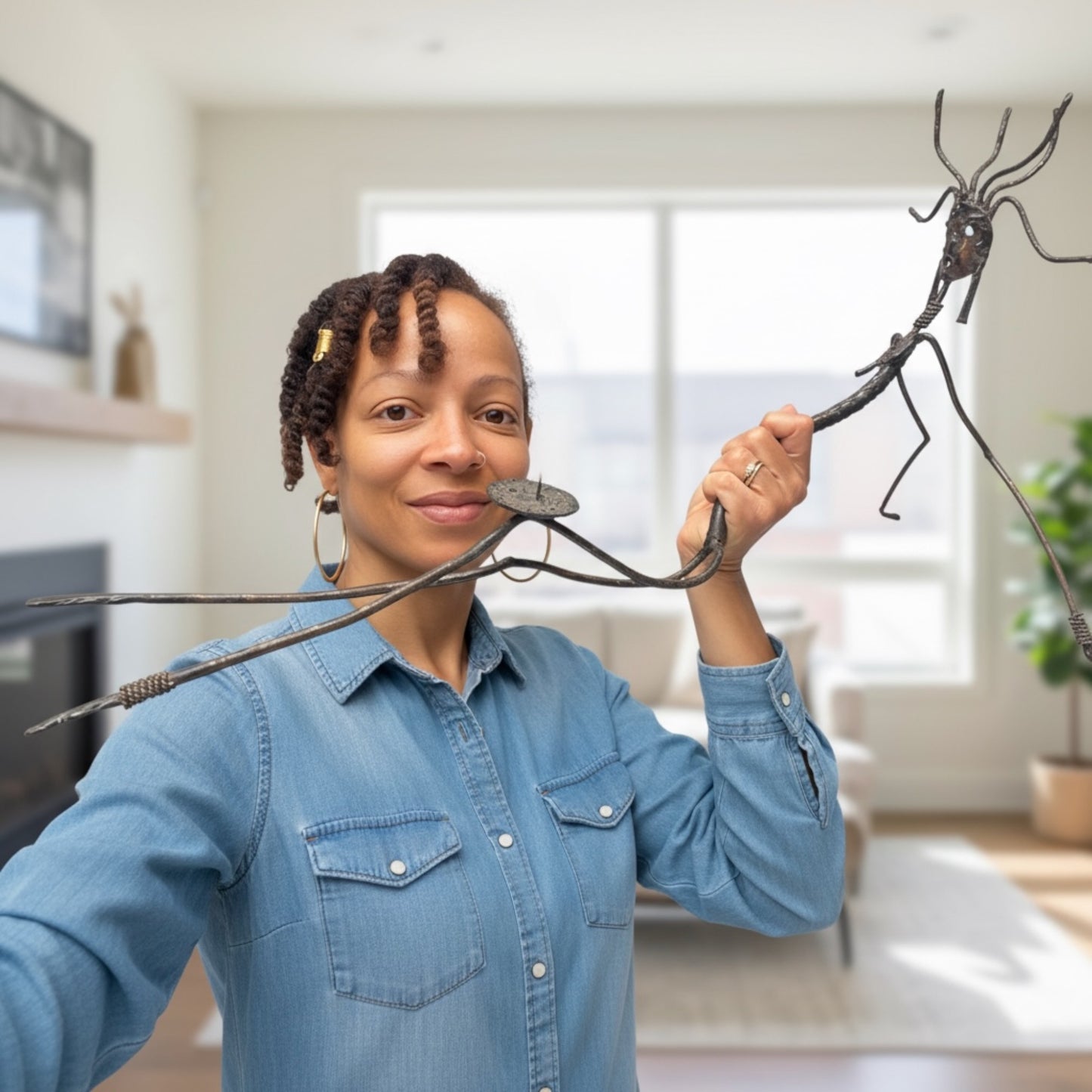 Brutalistische Tribale Vrouwen Metalen Kandelaarset