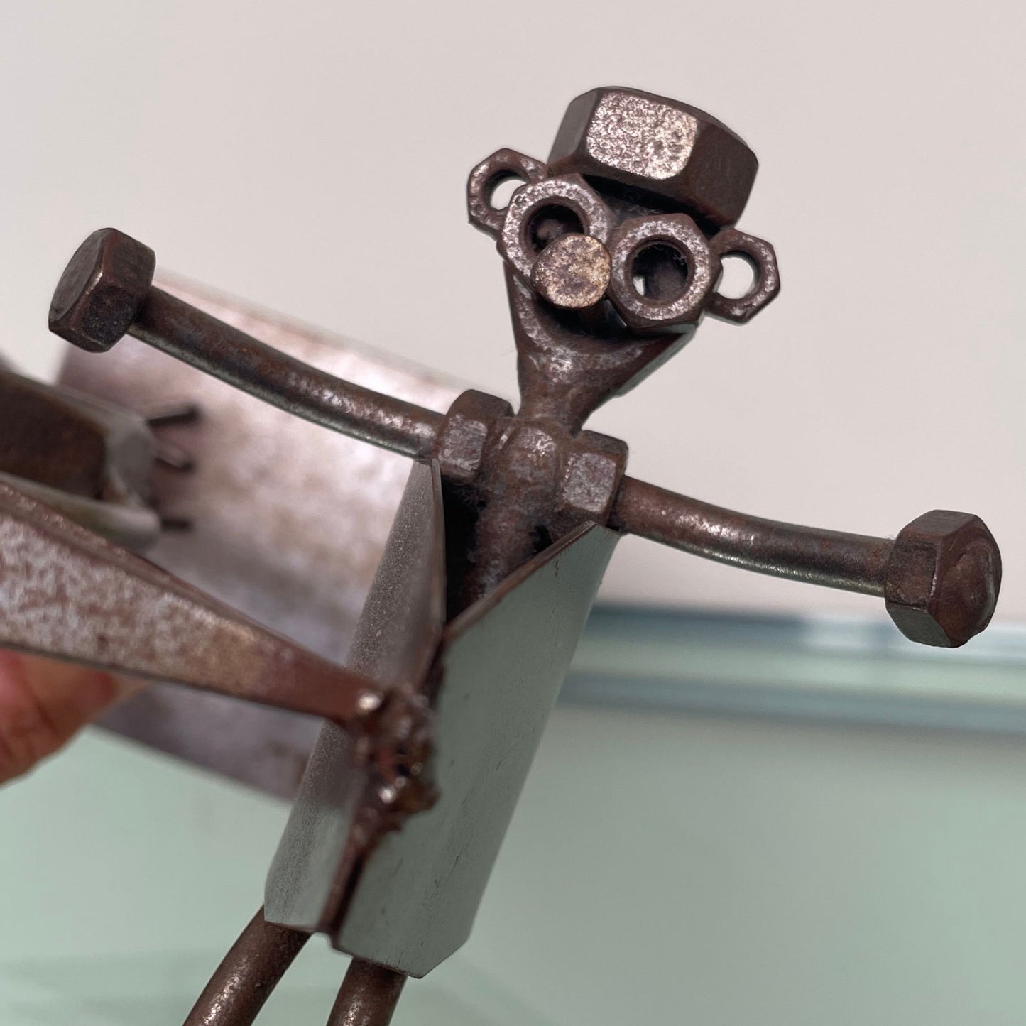 Folk-Art Steampunk Gelaste netalen Ooievaar met Babybeeldje kraamcadeau