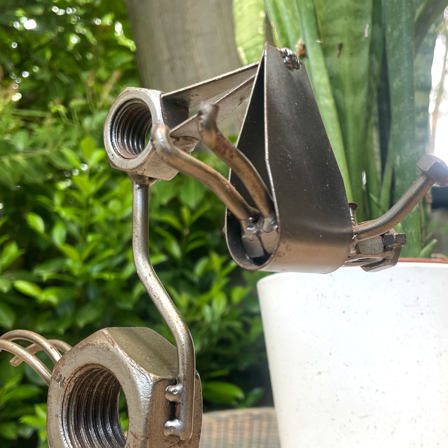 Folk-Art Steampunk Gelaste netalen Ooievaar met Babybeeldje kraamcadeau