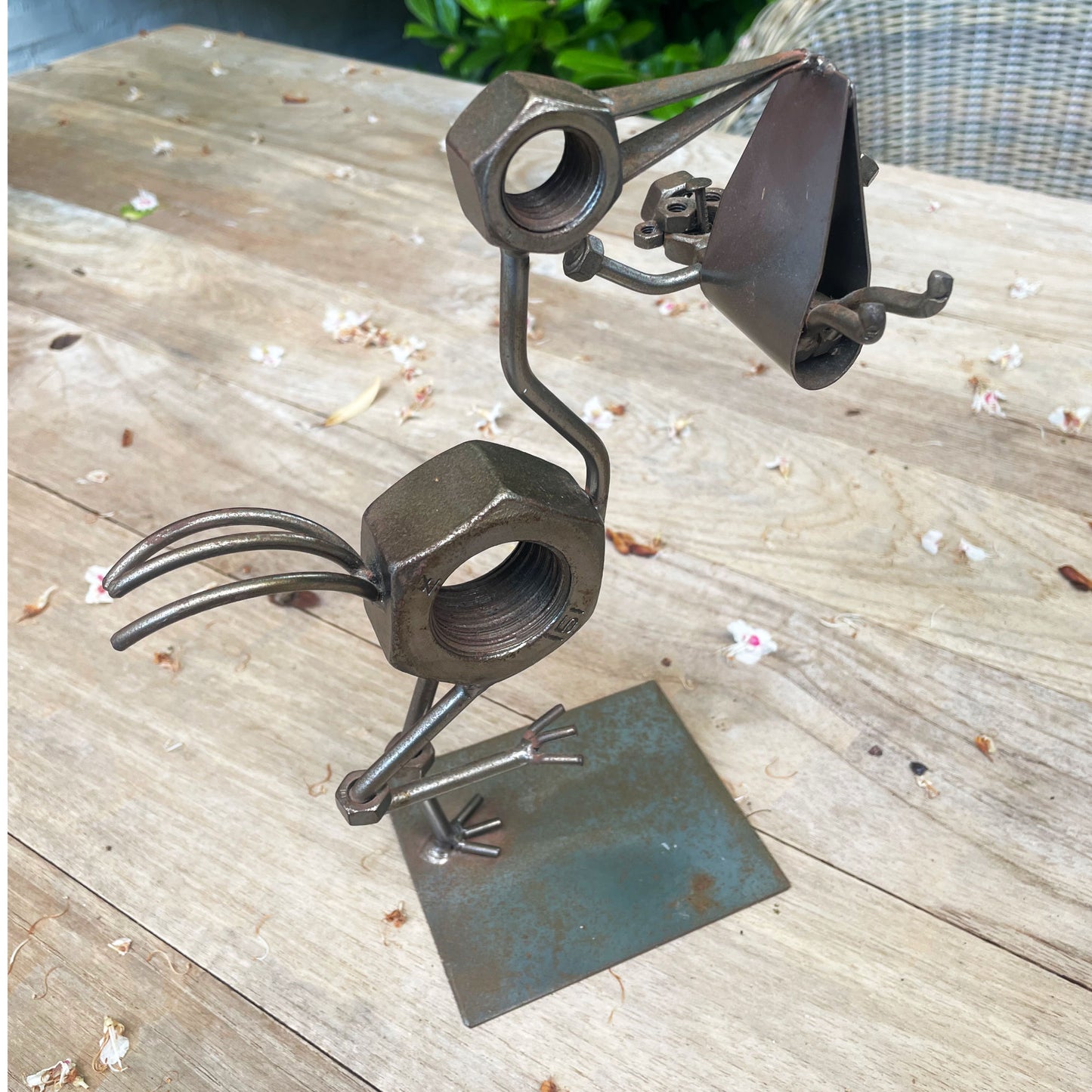 Folk-Art Steampunk Gelaste netalen Ooievaar met Babybeeldje kraamcadeau