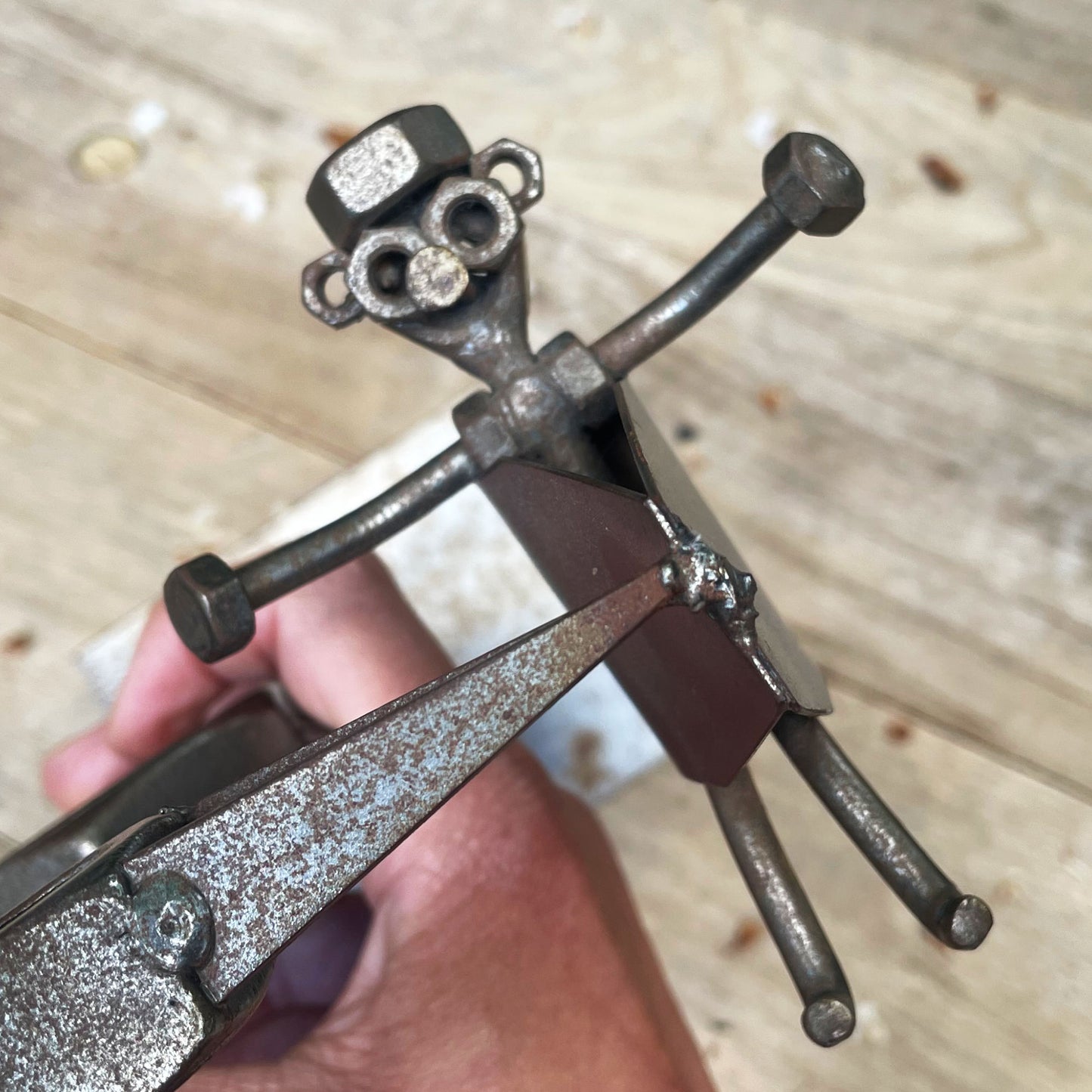 Folk-Art Steampunk Gelaste netalen Ooievaar met Babybeeldje kraamcadeau