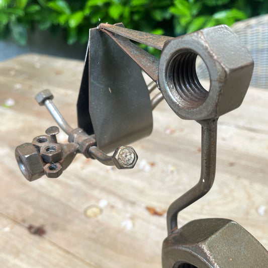 Folk-Art Steampunk Gelaste netalen Ooievaar met Babybeeldje kraamcadeau