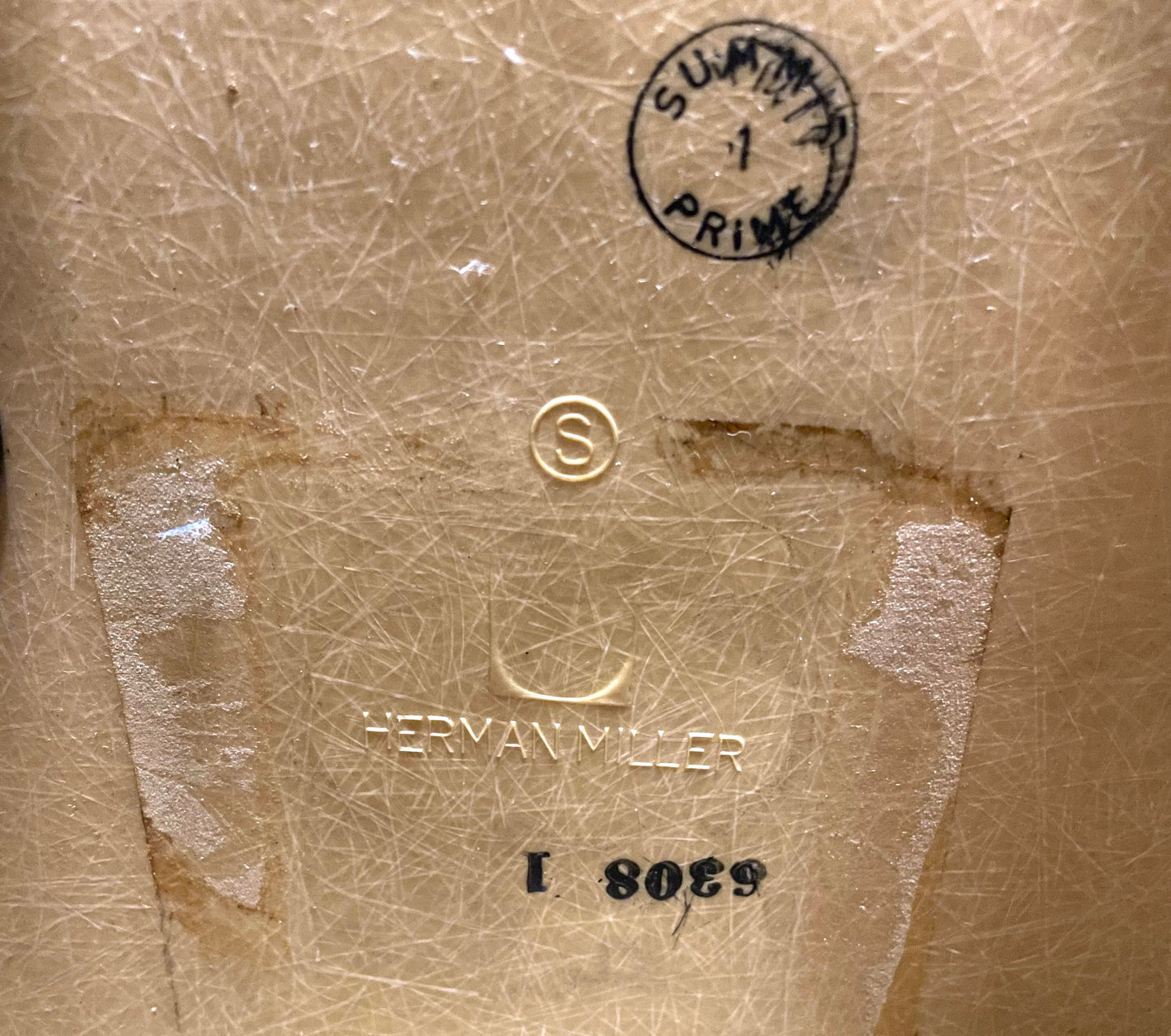 Pair of Eames for Herman Miller LAR Shell Chairs with Yellow Naugahyde Pads