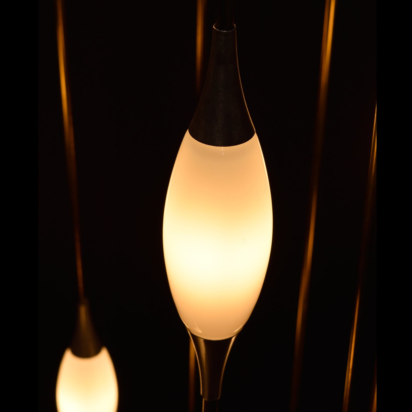 1970s Lightolier Gold Colored Metal Waterfall Cage Lamp with New White Glass Diffusers